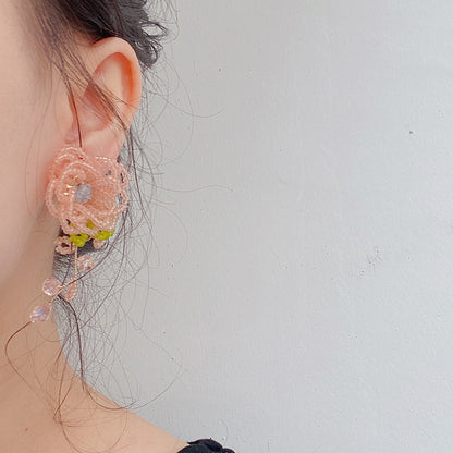 Handmade Beaded Rose Earrings