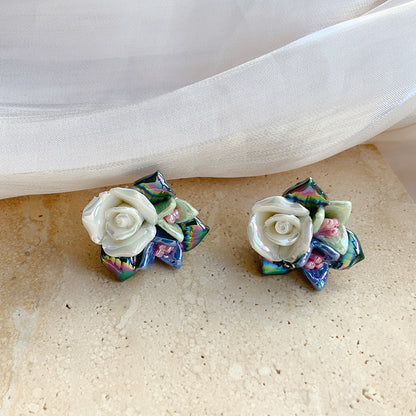 Ceramic Camellia Earrings