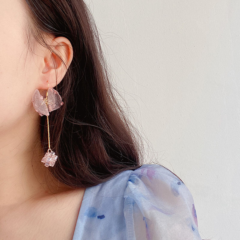 Pink Tulle Crystal Pendant Earrings