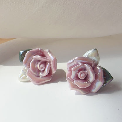 Ceramic Camellia Earrings