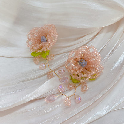 Handmade Beaded Rose Earrings