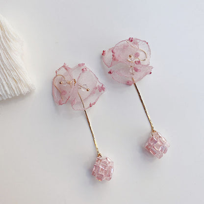 Pink Tulle Crystal Pendant Earrings