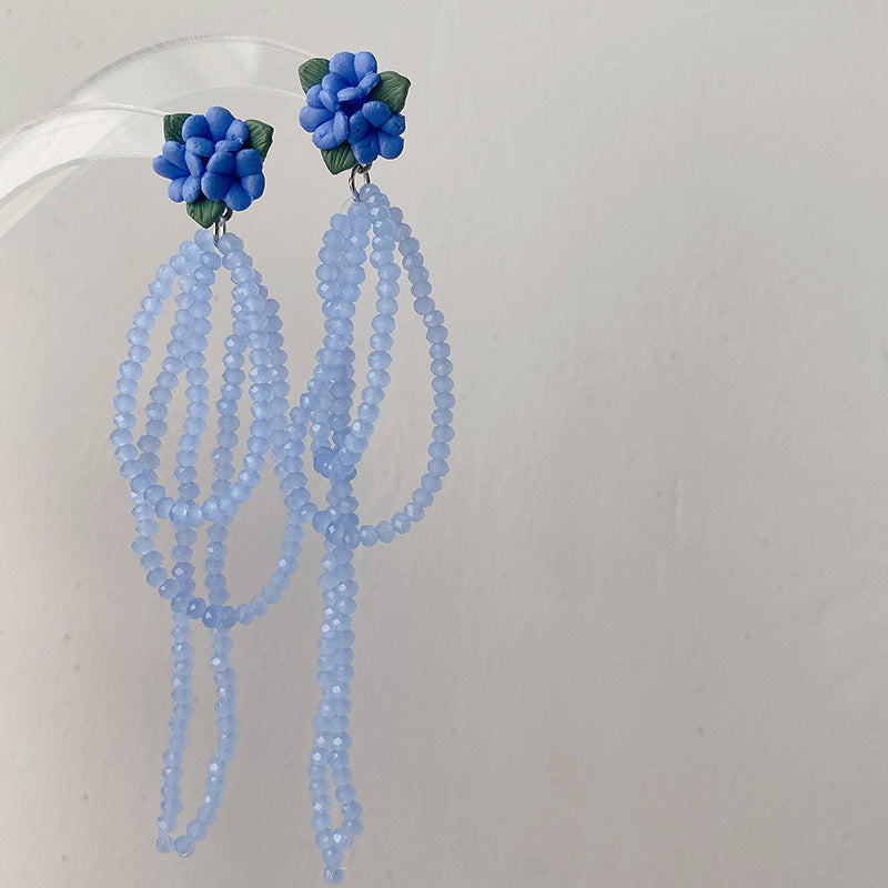 Blue Flower Beaded Earrings